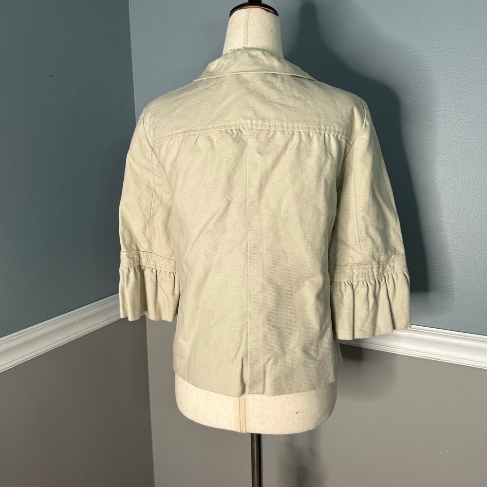 J.Crew Womens Khaki Tan Ruffle Trim Cropped Blazer Jacket 3/4 Sleeve Size 6 - Picture 4 of 8
